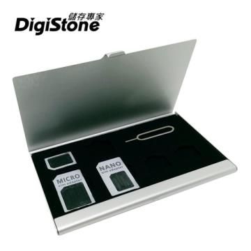 手機SIM轉接卡+單層超薄收納盒DigiStone 手機SIM多用途轉接卡 四合一套件+單層超薄型Slim鋁合金7格收納盒【鋁合金外殼】