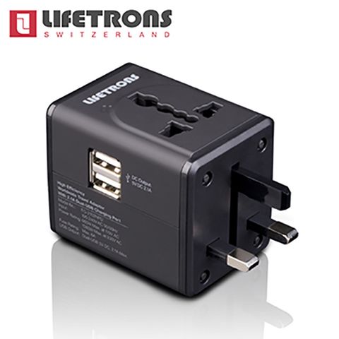 Lifetrons 雙 USB 多國旅行轉換插頭 (10.5W) TW 版 - 黑