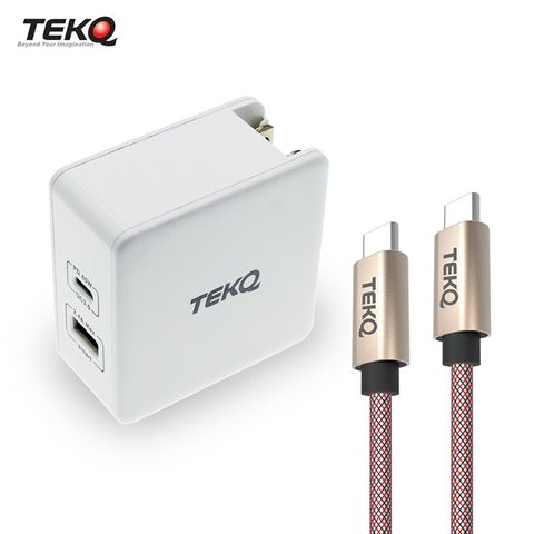 TEKQ 支援快充功能可為部分蘋果筆電充電 PD QC3.0 57W 旅行快充萬用充電器+ uCable Type-C 高速傳輸充電線120cm