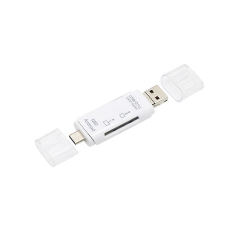 Type C  Micro USB 三合一 ( TF / SD卡) 多功能OTG讀卡機(D178)-白色