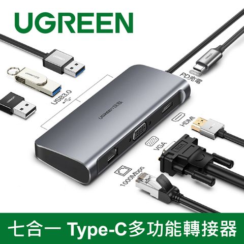 綠聯七合一 Type-C多功能轉接器-4KHDMI/VGA/USB3.0/PD充電/GigaLAN網路卡