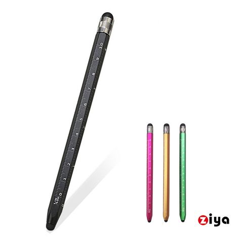 【度量尺觸控筆】[ZIYA] 電容式觸控筆 金屬六角鉛筆造型工業風格 黑色