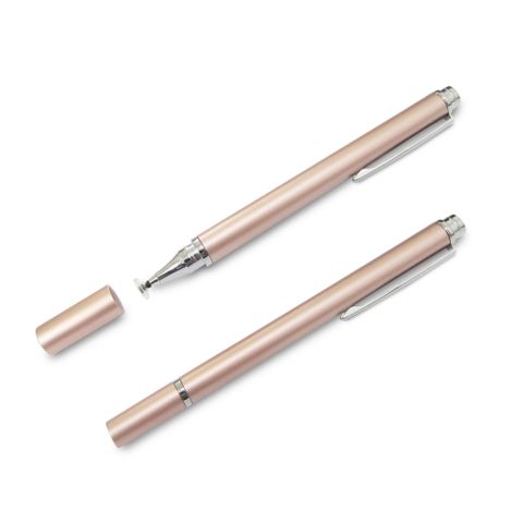 【DP16玫瑰金】筆夾款圓盤細字電容觸控筆(附精緻收納筆套)