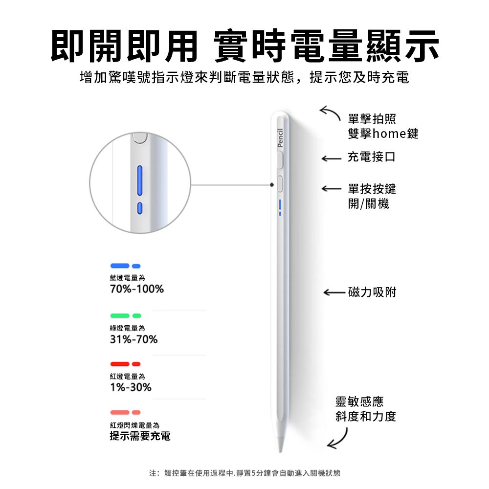 BORUI iPad專用觸控筆 主動式電容筆 防掌觸手寫筆 磁力吸附 藍牙實時電顯 (BP17-AP)