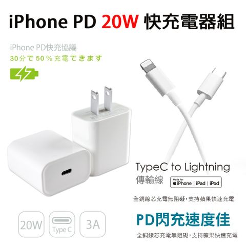 iPhone 20W PD充電器(E630)+Type-C to Lightning 蘋果認證PD快充線