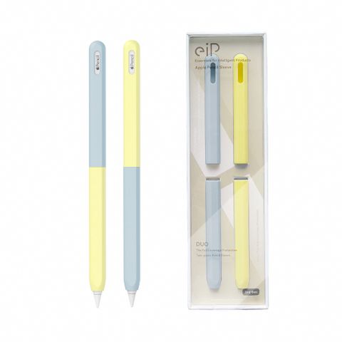 【eiP】兩截式超薄矽膠筆套 藍灰2入組(適用Apple Pencil/Penoval AX/AX Pro2 觸控筆筆套)