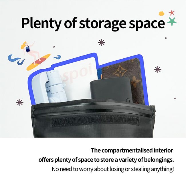Plenty of storage spaceThe compartmentalised interioroffers plenty of space to store a variety of belongings.No need to worry about losing or stealing anything!