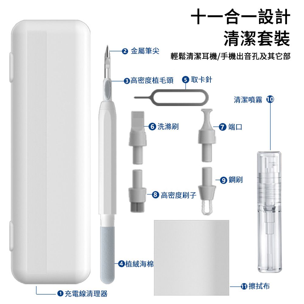 SUNLY  Q5十合一多功能清潔組 藍牙耳機清潔筆 便攜3C清潔工具 鍵盤藍牙耳機清潔筆