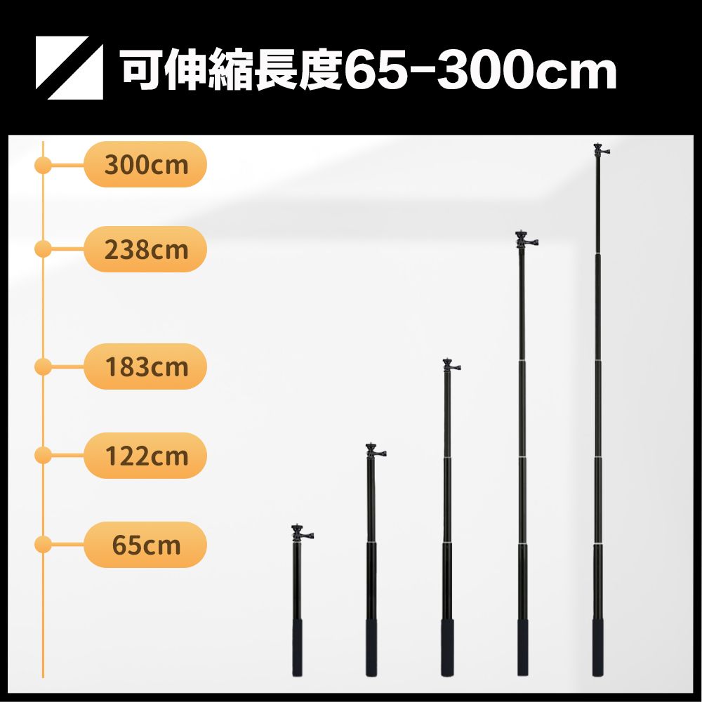 嚴選  全景/超廣角/遠鏡頭 180度翻轉 運動相機適用 伸縮自拍桿 3M