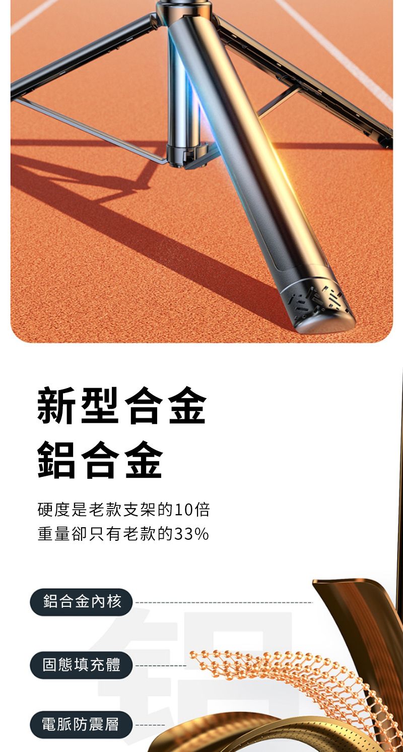 新型合金鋁合金硬度是老款支架的10倍重量卻只有老款的33%鋁合金內核固態填充體電脈防震層
