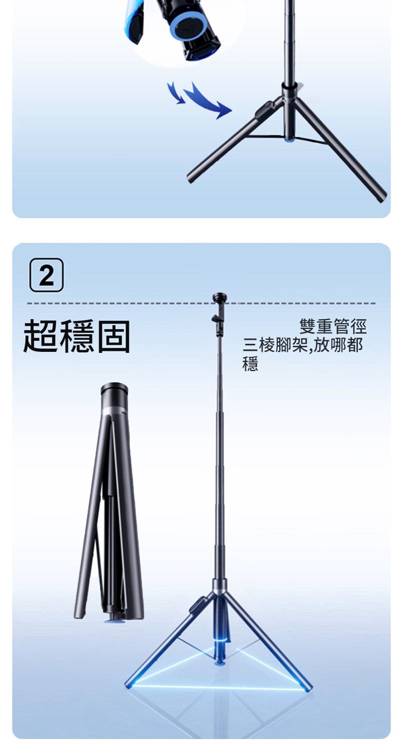 2超穩固雙重管徑三棱腳架,放哪都穩