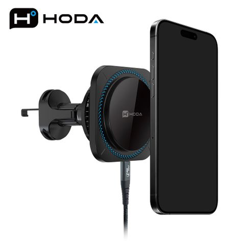HODA 製冷款 鋁合金車用出風口磁吸充電式手機支架 (支援MagSafe磁吸/內附 C to C線)