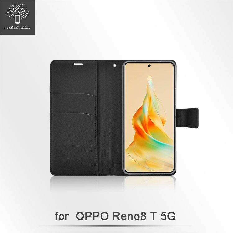 Metal-Slim OPPO Reno 8T 5G 布紋撞色前扣磁吸TPU站立皮套