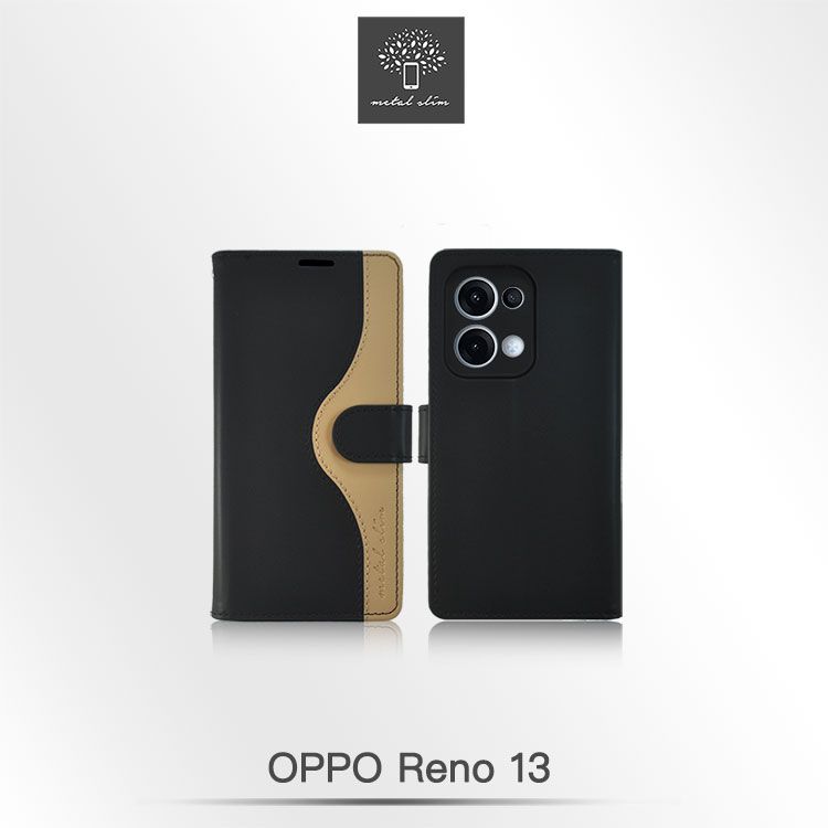 Metal-Slim OPPO Reno 13 5G 黑金撞色前扣磁吸TPU皮套