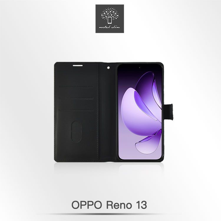 Metal-Slim OPPO Reno 13 5G 黑金撞色前扣磁吸TPU皮套