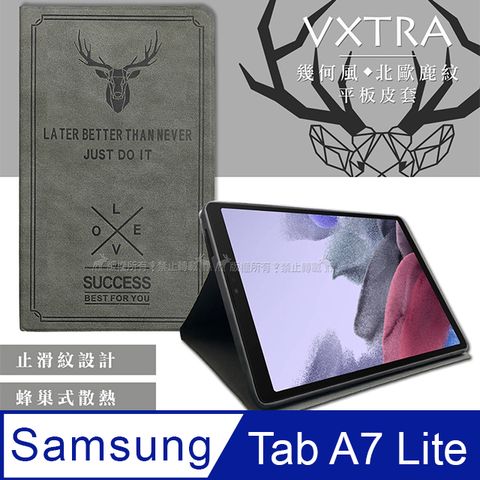 VXTRA三星 Samsung Galaxy Tab A7 Lite 北歐鹿紋平板皮套 保護套(清水灰) T225 T220
