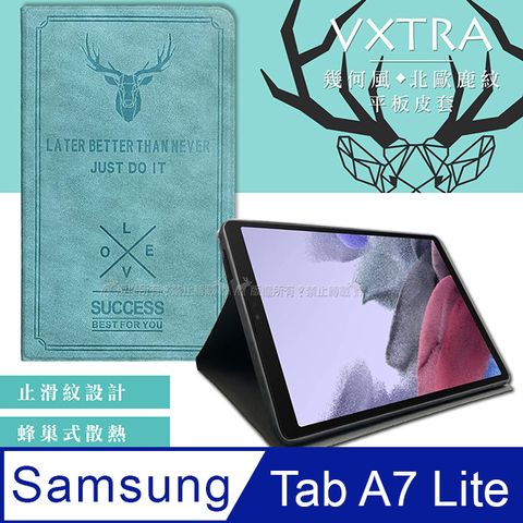 VXTRA三星 Samsung Galaxy Tab A7 Lite 北歐鹿紋平板皮套 保護套(蒂芬藍綠) T225 T220