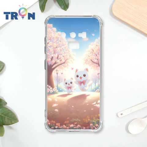 TRON 三星 NOTE 9 櫻花插畫風格白貓咪 四角防摔殼 手機殼