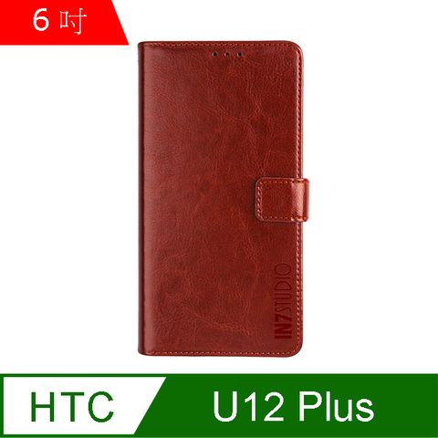 IN7 瘋馬紋 HTC U12+ (6吋) 錢包式 磁扣側掀PU皮套 吊飾孔 手機皮套保護殼-棕色