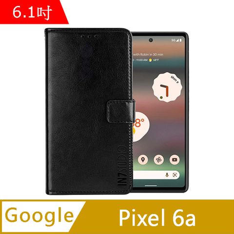 IN7 瘋馬紋 Google Pixel 6a (6.1吋) 錢包式 磁扣側掀PU皮套 吊飾孔 手機皮套保護殼-黑色