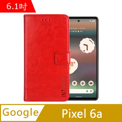 IN7 瘋馬紋 Google Pixel 6a (6.1吋) 錢包式 磁扣側掀PU皮套 吊飾孔 手機皮套保護殼-紅色