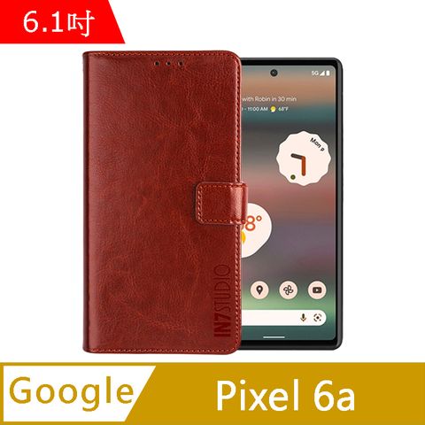 IN7 瘋馬紋 Google Pixel 6a (6.1吋) 錢包式 磁扣側掀PU皮套 吊飾孔 手機皮套保護殼-棕色