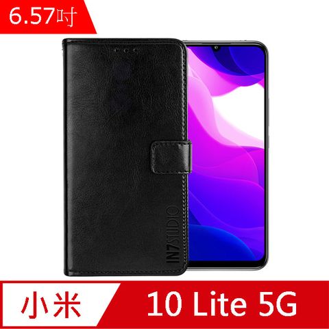 IN7 瘋馬紋 小米10 Lite 5G (6.57吋) 錢包式 磁扣側掀PU皮套 吊飾孔 手機皮套保護殼-黑色