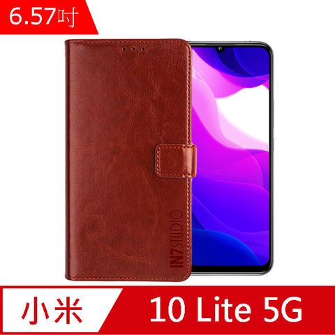 IN7 瘋馬紋 小米10 Lite 5G (6.57吋) 錢包式 磁扣側掀PU皮套 吊飾孔 手機皮套保護殼-棕色