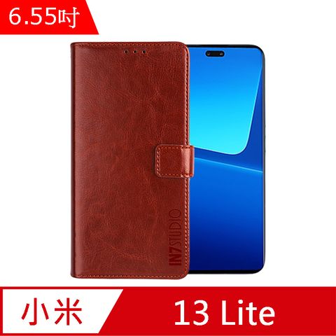 IN7 瘋馬紋 小米 13 Lite (6.55吋) 錢包式 磁扣側掀PU皮套-棕色