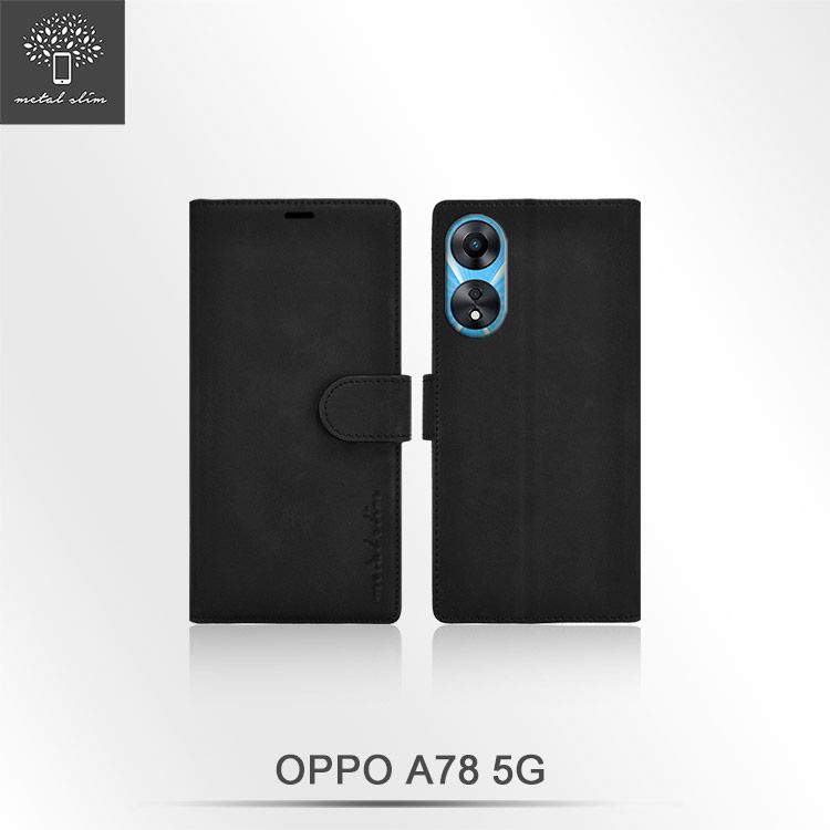 Metal-Slim OPPO A78 5G 高仿小牛皮前扣磁吸內層卡夾皮套