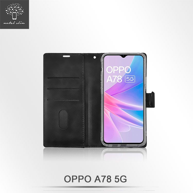 Metal-Slim OPPO A78 5G 高仿小牛皮前扣磁吸內層卡夾皮套