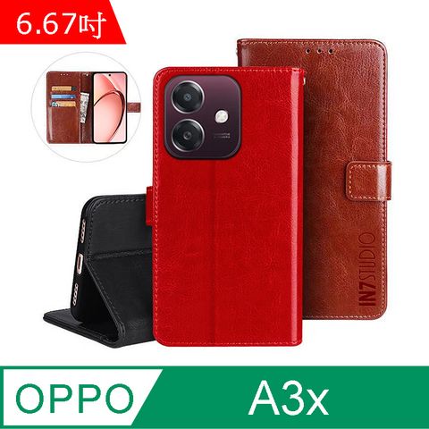 IN7 瘋馬紋 OPPO A3x (6.67吋) 錢包式 磁扣側掀PU皮套 吊飾孔 手機皮套保護殼