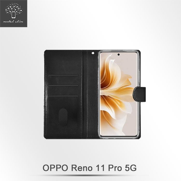 Metal-Slim OPPO Reno 11 Pro 5G 高仿小牛皮前扣磁吸內層卡夾皮套