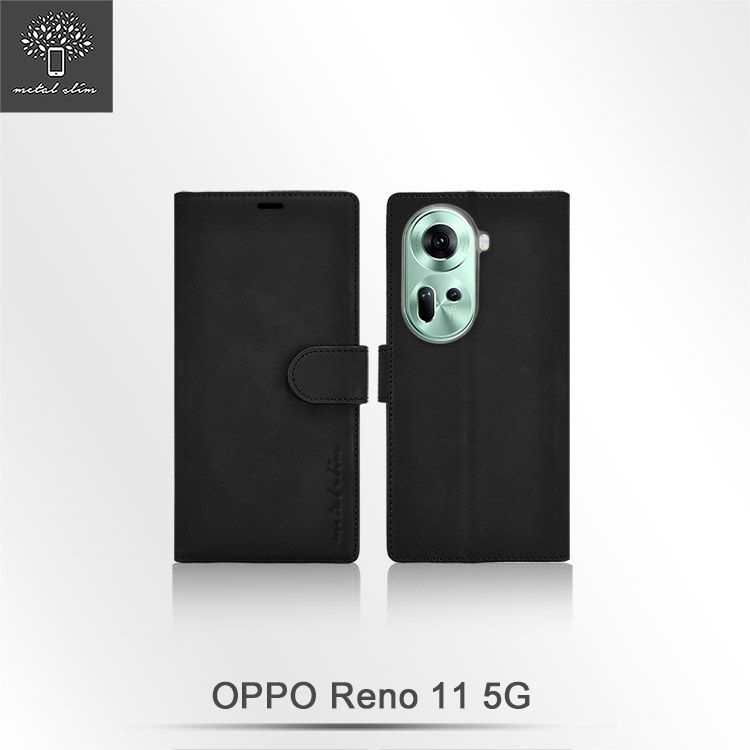 Metal-Slim OPPO Reno 11 5G 高仿小牛皮前扣磁吸內層卡夾皮套