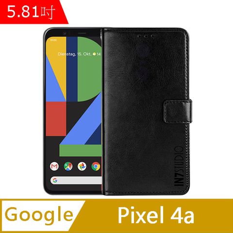 PU IN7 瘋馬紋 Google Pixel 4a (5.81吋) 錢包式 磁扣側掀皮套 吊飾孔 手機皮套保護殼-黑色