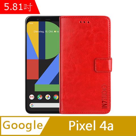 PU IN7 瘋馬紋 Google Pixel 4a (5.81吋) 錢包式 磁扣側掀皮套 吊飾孔 手機皮套保護殼-紅色