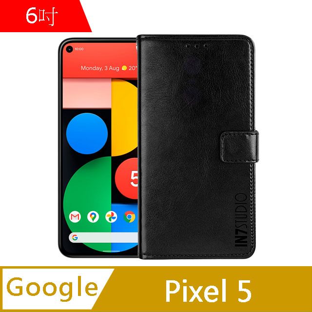 IN7 瘋馬紋 Google Pixel 5 (6吋) 錢包式 磁扣側掀皮套 吊飾孔 手機皮套保護殼-黑色