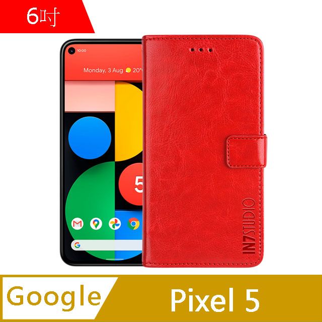 PU IN7 瘋馬紋 Google Pixel 5 (6吋) 錢包式 磁扣側掀皮套 吊飾孔 手機皮套保護殼-紅色