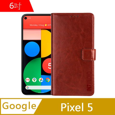 IN7 瘋馬紋 Google Pixel 5 (6吋) 錢包式 磁扣側掀PU皮套 吊飾孔 手機皮套保護殼-棕色