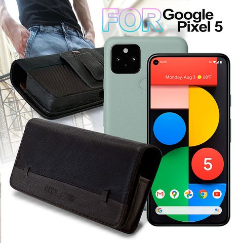 CITY for Google Pixel 5 品味柔紋橫式腰掛皮套