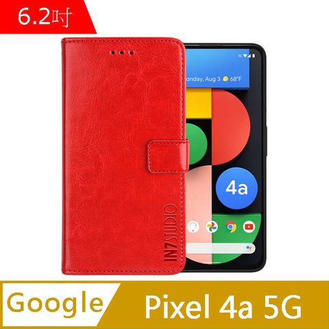 IN7 瘋馬紋 Google Pixel 4a 5G (6.2吋) 錢包式 磁扣側掀PU皮套 吊飾孔 手機皮套保護殼-紅色