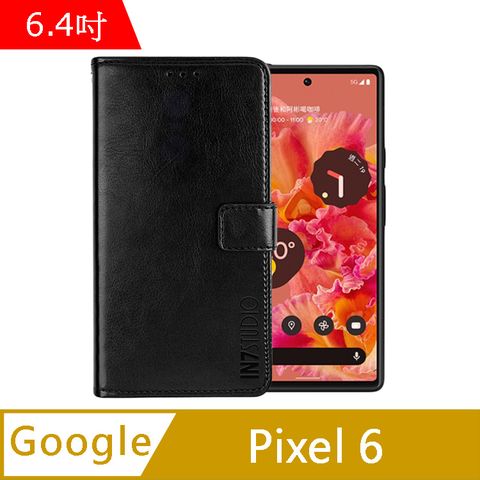 IN7 瘋馬紋 Google Pixel 6 (6.4吋) 錢包式 磁扣側掀PU皮套 吊飾孔 手機皮套保護殼-黑色