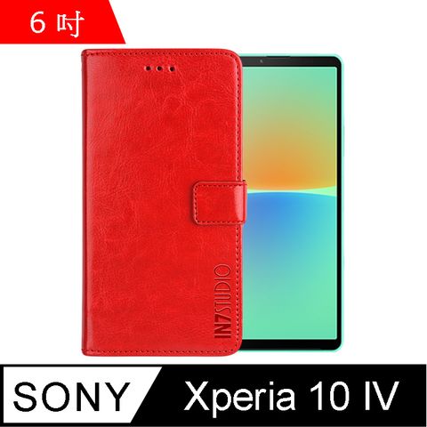 IN7 瘋馬紋 SONY Xperia 10 IV (6吋) 錢包式 磁扣側掀PU皮套-紅色