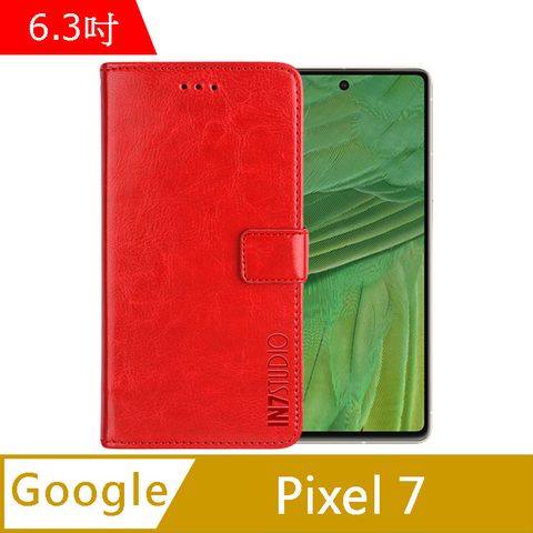 IN7 瘋馬紋 Google Pixel 7 (6.3吋) 錢包式 磁扣側掀PU皮套 吊飾孔 手機皮套保護殼-紅色