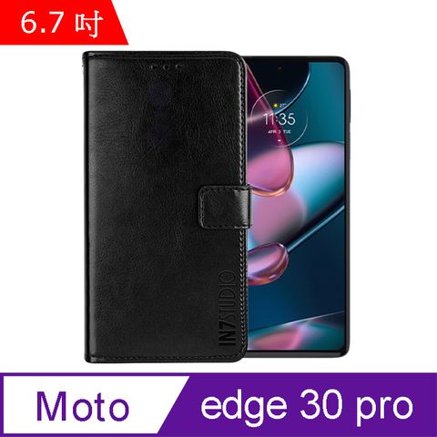 IN7 瘋馬紋 Motorola edge 30 pro (6.7吋) 錢包式 磁扣側掀PU皮套 吊飾孔 手機皮套保護殼-黑色