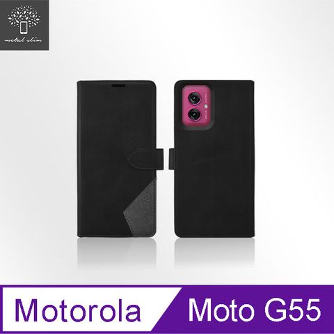 Metal-Slim Motorola Moto G55 時尚撞色前扣磁吸內層卡夾雙料皮套