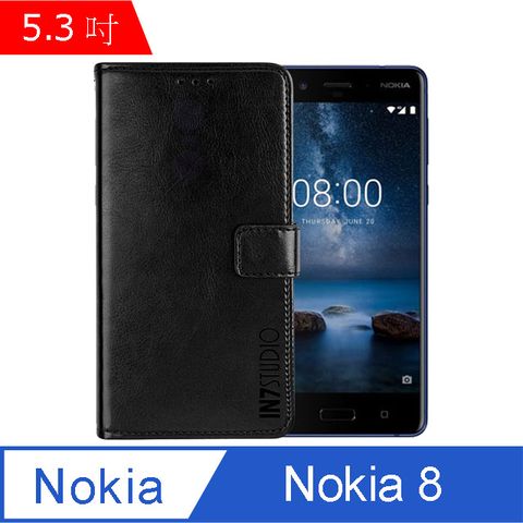 IN7 瘋馬紋 Nokia 8 (5.3吋) 錢包式 磁扣側掀PU皮套 吊飾孔 手機皮套保護殼-黑色