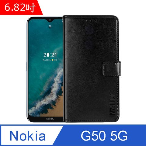 IN7 瘋馬紋 Nokia G50 5G (6.82吋) 錢包式 磁扣側掀PU皮套 吊飾孔 手機皮套保護殼-黑色