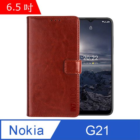 IN7 瘋馬紋 Nokia G21 (6.5吋) 錢包式 磁扣側掀PU皮套 吊飾孔 手機皮套保護殼-棕色