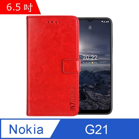 IN7 瘋馬紋 Nokia G21 (6.5吋) 錢包式 磁扣側掀PU皮套 吊飾孔 手機皮套保護殼-紅色